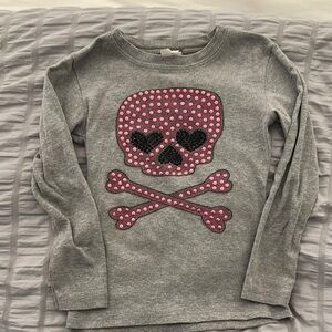 Hard Candy Gray Long-Sleeve Tee with Pink Studded Skull